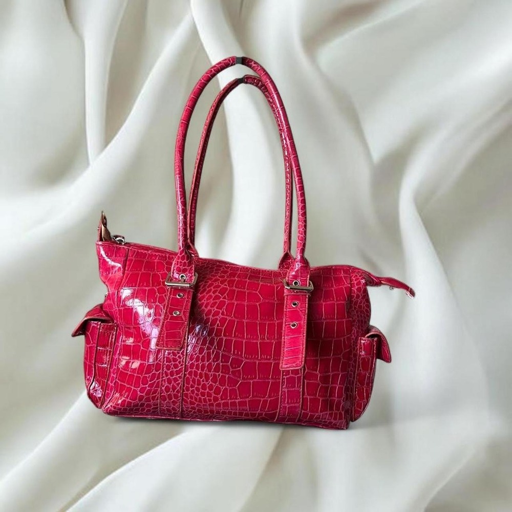 Bueno pink faux croc leather buckle shoulder bag y2k vintage